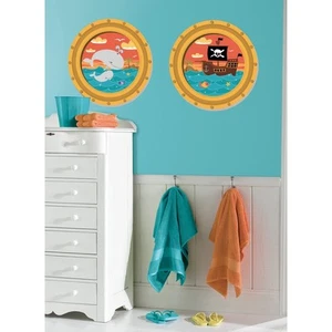 PIRATES SHIP WALL DECALS Port Hole Stickers Boys Whales Nursery Ocean Sea Decor - Picture 1 of 2