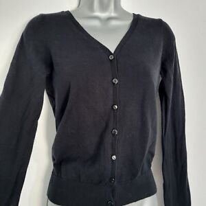 H&M Fine Knit Cardigan Size 10-UK Black V-Neck Button-Down 