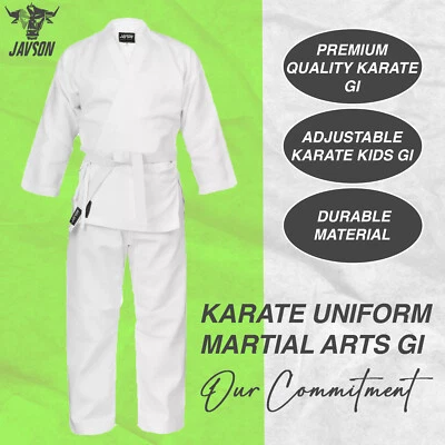 JAVSON SPORTS Karate Uniform Martial Arts Gi Premium Quality 8oz Poly Cotton with White Belt