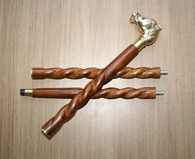 Hermoso bastón victoriano de latón dorado con mango de cabeza de caballo marrón torcido regalo Foto 1 de 4