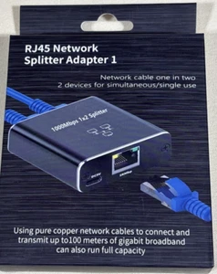 Ethernet Splitter 1 to 2 High Speed 1000Mbps RJ45 Ethernet Splitter Adapter - Picture 1 of 4