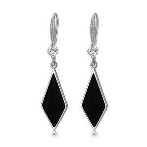 925 Silver CZ Drop Dangle Enamel Square Earrings Gift Box F9 - Picture 1 of 6