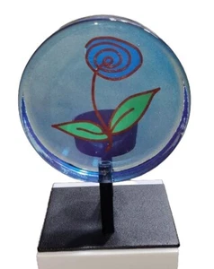 Steninge Schlitz Glas Kerzenhalter Kunst Teelicht Blume signiert Metall Schweden - Bild 1 von 11