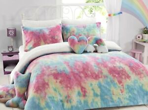 Teddy Bear Rainbow Fleece Tie Dye Duvet Cover, Fitted Sheet,Throw, Cushion Cover