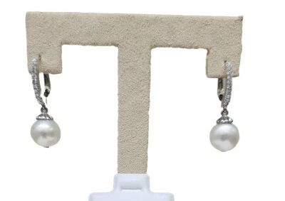 PENDIENTES PERLAS BLANCAS AGUA DULCE 8-9 MM ORO 18K ORO 18K calidad superior Foto 1 de 2