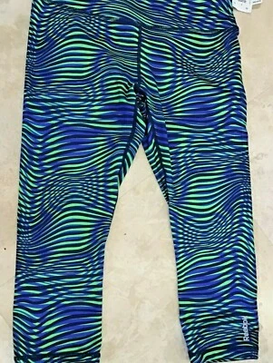 REEBOK ATLÉTICO FLACO CAPRI TALLA PEQUEÑA AZUL VERDE 88% POLIÉSTER 12% SPANDEX NUEVO Foto 1 de 2