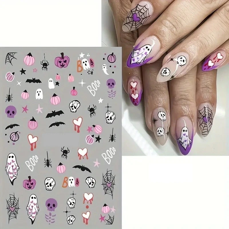 Nail Art Stickers Halloween Pumpkins Spiders web Bats Ghosts Skull (LSJ117)