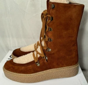 John Lewis UK 4 / 37 Womens Path Brown Suede Shearling Trim Ankle Boots - Picture 1 of 15