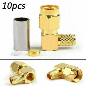 10×SMA Stecker Rechter Winkel Stift Crimp Für RG58 RG142 RG400 LMR195 Kabel RF - Bild 1 von 6