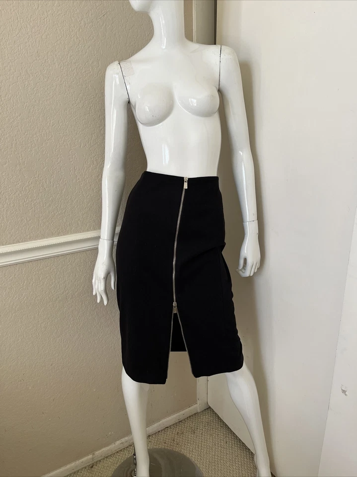 MICHAEL KORS ITALIA ¡NUEVO! Falda lápiz negra de lana con cremallera frontal media pantorrilla talla 6 ¡NUEVA SIN ETIQUETAS! Foto 1 de 4
