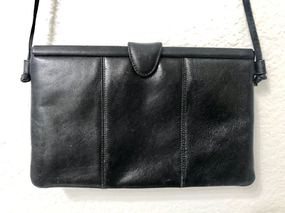 Koret Vintage BLACK Leather Shoulder Bag Crossbody Purse USA Made Hinged Frame - Image 1 of 4