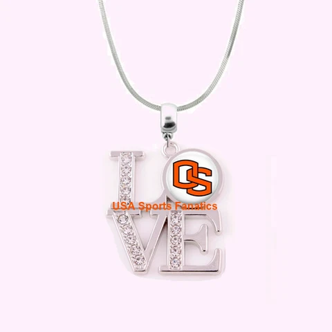 NCAA Oregon State Beavers 925 Sterling Silver Team Love Necklace W/Rhinestones Cover