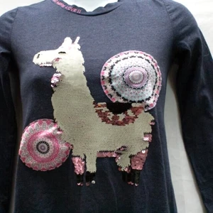 Desigual Girls Long Sleeve Top  Sz 8 / 10 Years Sequins Embroidery Llama Animal - Picture 1 of 4