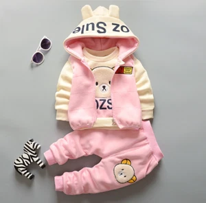 2PC baby boys Girls Winter Warm bear Hooded Vest+Tops+Pants Winter clothes set - Picture 1 of 15