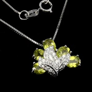 Unheated Oval Green Peridot 5x4mm Simulated Cz 925 Sterling Silver Necklace - Picture 1 of 10