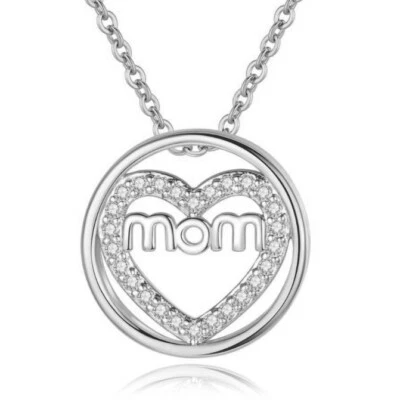 925 Versilbert Muttertag Halskette Anhänger Schimmernder Herz Liebe Mom Geschenk - Bild 1 von 3