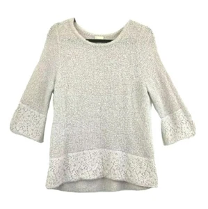 Chico's Faded Pink Pullover Sweater Ivory Off White Lace 3/4 Sleeve Sz 1 - Picture 1 of 12
