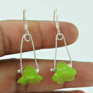 Pendientes hechos a mano elegantes con bisel de piedras preciosas de prehnita de plata 925 maciza - Imagen 1 de 4