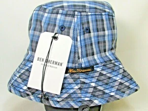 Ben Sherman Men's Bucket Hat BS4203 NAVY Plaid Reversible L/XL BLUE WHITE GREY - Picture 1 of 3