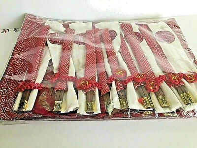 Asian Designed Butterflies Geometric Motif 8 Placemats Napkins & Chopticks 11x16 - Image 1 of 4