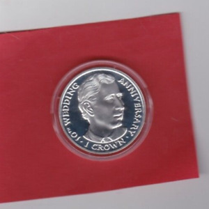 1991 ISLE OF MAN CHARLES 10TH WEDDING ANNIVERSARY SILVER PROOF 1 CROWN COIN.