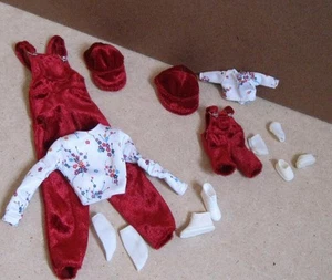 100% Kelly/Barbie DOLL Matchin Styles Fashion Avenue Red Velvet Overalls/Hats - Picture 1 of 1