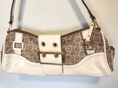 GUESS Vtg Y2k Baguette Bag Retro Slouch Croc Embossed Vegan Patent Leather 13x7 - Image 1 of 4