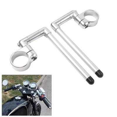 58MM Cafe Racer Bars 7/8" Motor Universal Clip-On Handlebar Fork Tube Silver - Image 1 of 4
