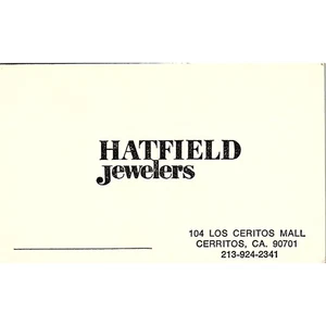 Hatfield Jewelers Cerritos CA Vintage Wizytówka SB4-B1 - Zdjęcie 1 z 2