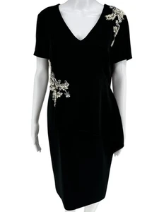Vestido Vaina Pamella Roland Negro Adornado Asimétrico - Grande - Imagen 1 de 13