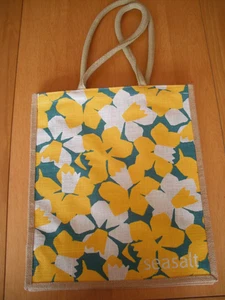 Seasalt Large Long Handled Jute Bag - Green & Yellow Floral Design - BNWOT - Picture 1 of 3