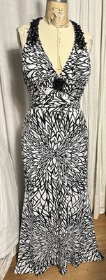 Vestido de Evento Vintage Niki Livas Para Mujer Negro Blanco Floral Jersey Sin Mangas Talla 12 Usado Foto 1 de 4