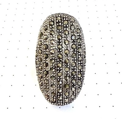 (TALLA 6,7,8) ANILLO DE MARCASITA OVALADO ALARGADO Anillo de cóctel PLATA ESTERLINA .925 Foto 1 de 4