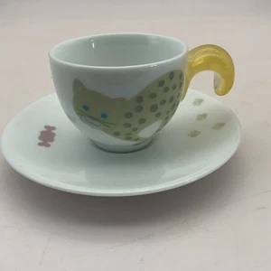 Guzzini Gatto Espresso Tazza Caffè Piattino Porcellana Leopardata Con Acrilico Italia - Foto 1 di 6