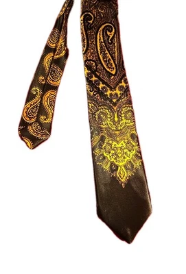 Wembley Mens Tie Necktie Yellow Paisley Tied Skinny Classic Vintage - Image 1 of 4