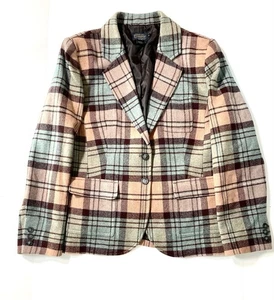 Pendleton Brynn Shetland Wool Blazer Womens Size 18 Pink Aqua Plaid Jacket - Picture 1 of 11