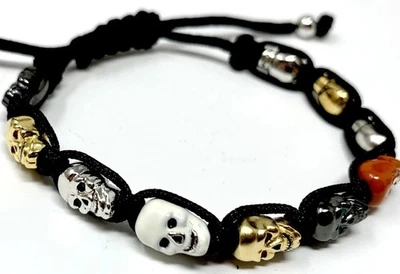 Skull Skeleton Bracelet Multi Color Adjustable Black Cord Unisex  Erwin Pearl  - Image 1 of 4