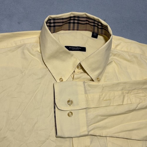Camicia Burberry London uomo XL gialla con bottoni colletto a quadri tasca made USA