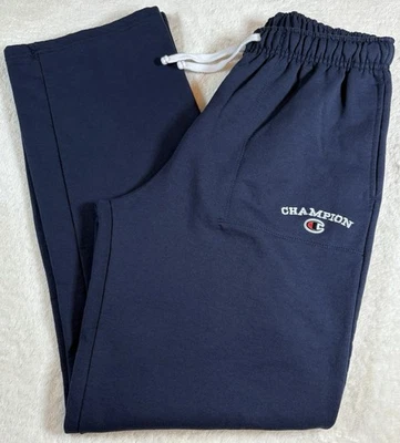 Pantalones deportivos Champion de vellón para hombre M azul marino parte inferior abierta bordado logotipo usado en excelente estado Foto 1 de 4