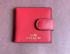 Coach Vintage doppelseitiger Spiegel rotes Leder 3 1/4" x 3 1/4" geschlossen - Bild 1 von 5