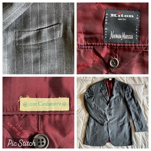 Kiton Napoli Neiman Marcus Italy 100% Cashmere Jacket Men Gray Stripe US43/EU53L - Picture 1 of 24