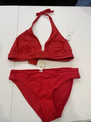 NEW! J.Crew & Aerie Bikini Set Medium Red Halter Top + Bottom Swimsuit Swim - Image 1 of 4