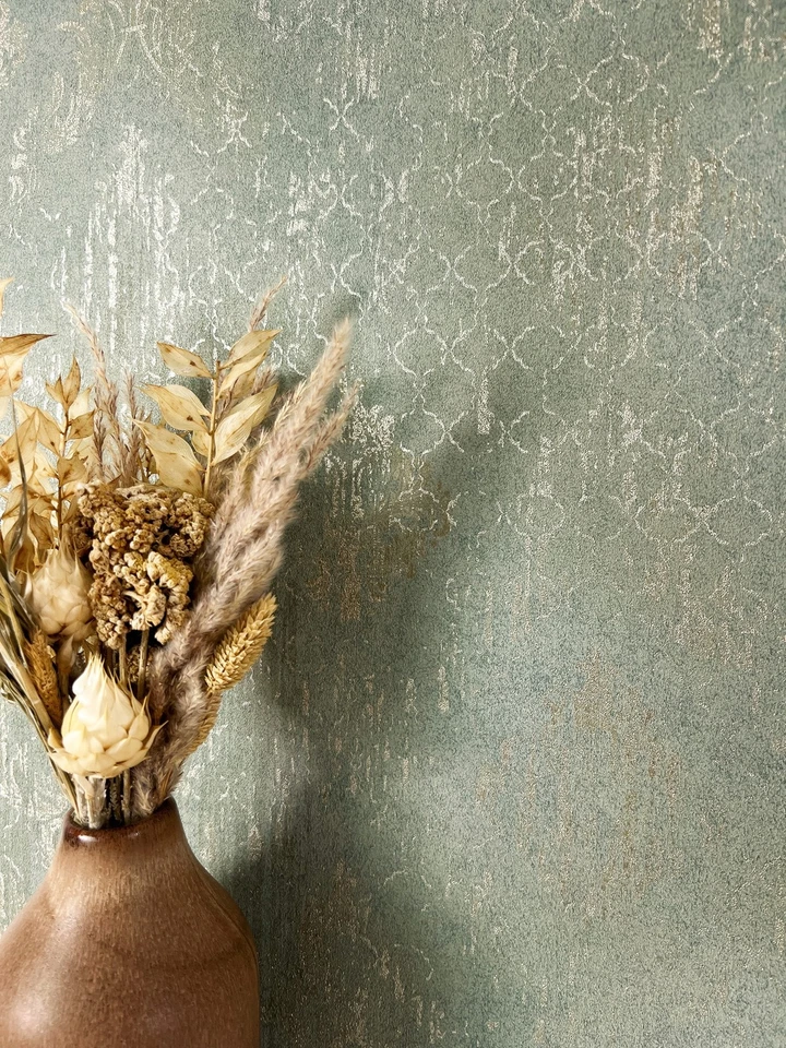 Tapete Vliestapete Grün Ornamente Metallic  Glanztapete Mustertapete - Bild 1 von 4