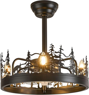 Farmhouse Rustic Ceiling Fans with Lights Remote Control,4-Light Bear Deer Black - Image 1 of 4