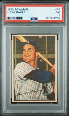 Bowman #65 1952 Hank Bauer Yankees PSA 3 Foto 1 de 2