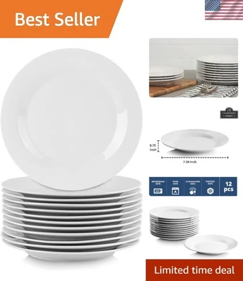 Salad Plate Set 12pcs 7.5 Inch Ceramic Dinner Dessert Plates White Durable - Image 1 of 4