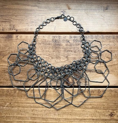 AllSaints Ladies Hexagon Chain Necklace Metal All Saints Statement Ring Grey - Image 1 of 4