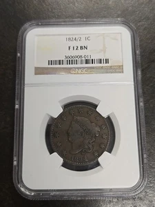 1824/2 Coronet Head Large Cent 1c NGC F12 NICE Tough Coin! - Picture 1 of 5
