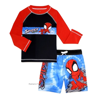 Traje de baño Spiderman para niños Bañador Camisa Protección contra erupciones Pantalones cortos Niño pequeño Talla 2 3 4 5 Foto 1 de 4