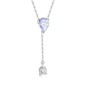 Halskette Maiglöckchen Anhänger Sterling Silber 925 Kette Blume Lila Zirkonia - Picture 1 of 5